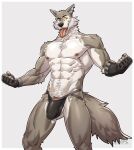  absurd_res amon-sydonai anthro bulge canid canine canis epic_games fortnite hi_res male male/male mammal muscular muscular_male solo tongue tongue_out wendell_(fortnite) wolf 