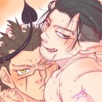  2boys :q bara black_nails blush cheek_press cis_t completely_nude demon_boy demon_horns demon_tail face_to_pecs fang frown goatee_stubble golden_kamuy half-closed_eyes hand_on_another&#039;s_head head_grab horns male_focus monsterification multiple_boys naughty_face nude ogata_hyakunosuke pointy_ears sanpaku seductive_smile selfie short_hair skin-covered_horns smile sugimoto_saichi sweat tail taking_picture toned toned_male tongue tongue_out undercut 