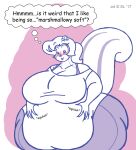  2017 anthro belly big_belly big_breasts big_butt blush breasts butt chipmunk english_text female ground_squirrel hair hands_on_belly huge_breasts mammal obese obese_anthro obese_female overweight overweight_anthro overweight_female rodent satsumalord sciurid sketch solo text thick_thighs thought_bubble 
