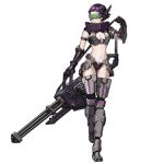  1girl :&lt; ammunition_belt armlet armor artist_request bikini bikini_armor black_bikini black_gloves black_hair black_sleeves boots breasts cleavage cleavage_cutout clothing_cutout colored_tips detached_sleeves full_body gatling_gun girls&#039;_frontline gloves grey_footwear gun head-mounted_display high_collar holding holding_gun holding_weapon large_breasts leg_armor looking_to_the_side mechanical_legs midriff minigun multicolored_hair official_art pale_skin pauldrons purple_hair robot_ears sangvis_ferri short_hair shoulder_armor single_pauldron solo standing standing_on_one_leg striker_(girls&#039;_frontline) swimsuit thigh_boots transparent_background twintails very_short_hair weapon weapon_behind_back 