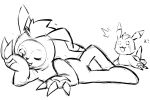  anthro bandai_namco betsumon claws clothing digimon digimon_(species) duo feral gomamon hosoya_tsuki kigurumi lying male on_side one_eye_closed onesie sketch wink 