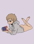  1girl absurdres choker full_body highres incredibly_absurdres lying nintendo_switch nude playing_games short_hair sweater 