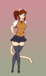  absurd_res anthro bottomwear breasts clothing crossed_legs domestic_cat felid feline felis female footwear green_eyes hands_on_hips hi_res high_heels legwear looking_at_viewer mammal necktie pleated_skirt school_uniform scorpdk skirt socks solo thigh_highs thigh_socks uniform 