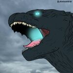  1:1 cloud glowing glowing_eyes godzilla godzilla_(series) headshot_portrait male ottaviocantdraw portrait reptile scalie sharp_teeth solo teeth toho tongue 