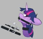  ball_gag bdsm bondage bound collar equid equine female feral friendship_is_magic gag gagged hasbro horn horse lock looking_back mammal my_little_pony pony pony-butt-express simple_background solo submissive submissive_female twilight_sparkle_(mlp) unicorn 