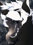  black_body black_ears black_eyebrows black_fur black_nose bodily_fluids canid eyebrows fangs fur grey_tongue hair hi_res lionfloof looking_at_viewer male mammal mouth_shot open_mouth pupils saliva saliva_string short_hair solo teeth tongue tongue_out white_body white_eyes white_fur white_hair white_pupils 