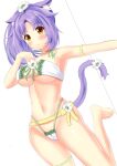  1girl animal_ear_fluff animal_ears armband bare_arms bare_legs bare_shoulders barefoot bikini breasts brown_eyes cat_ears cat_girl cat_tail cinnamon_(nekopara) commentary flower frilled_bikini frills hair_flower hair_ornament highleg highleg_bikini large_breasts light_blush long_hair navel nekopara parted_bangs ponytail purple_hair simple_background solo stomach strapless strapless_bikini swimsuit tail tail_flower tail_ornament thigh_strap underboob white_background white_bikini yuzuki_yuki_(another_yuki) 