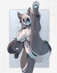  absurd_res anthro areola big_breasts big_tail black_body black_fur blue_eyes breasts canid female fur genitals hair hi_res huge_breasts huge_thighs kemono looking_at_viewer mammal multicolored_body multicolored_fur navel nipples nude open_mouth pussy qavc raised_leg solo standing tail thick_thighs white_body white_fur white_hair wide_hips 