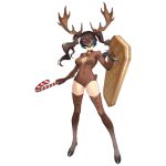 1girl animal_costume animal_feet antlers artist_request bell breasts brown_fur brown_hair brown_leotard brown_sleeves brown_thighhighs candy candy_cane chest_tuft christmas cleavage cleavage_cutout clothing_cutout cosplay cross-laced_clothes cross-laced_legwear deer_tail facing_viewer food full_body girls&#039;_frontline guard_(girls&#039;_frontline) head-mounted_display holding holding_candy holding_candy_cane holding_food holding_shield hooves ice_cream ice_cream_sandwich large_breasts leotard light_smile long_hair multicolored_hair neck_bell official_alternate_costume official_art oversized_food red_hair red_nose reindeer_antlers reindeer_costume rudolph_the_red_nosed_reindeer rudolph_the_red_nosed_reindeer_(cosplay) sangvis_ferri shield skindentation solo standing streaked_hair tail thighhighs transparent_background twintails wavy_hair 