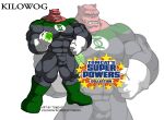  2009 abs alien balls_outline bolovaxian boots bulge clothing english_text footwear genital_outline gloves green_lantern_(series) green_lantern_ring handwear hi_res kilowog male muscular muscular_male pecs penis_outline pink_body pink_skin red_eyes solo text tomcat_(artist) 