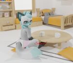  3d_(artwork) anthro blender_(software) blue_hair canid canine clothed clothing cute_expression diaper digital_media_(artwork) excited feces fox girly hair happy hi_res infantilism littleforbig long_hair long_tail male mammal messy_diaper relaxing sitting smile snowie1_(artist) snowie_(avali) soiled_diaper soiling solo tail wearing_diaper 