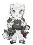  arknights blue_eyes chibi furry furry_male highres looking_at_viewer loss_kim male_focus mountain_(arknights) multiple_scars pants scar scar_across_eye scar_on_arm shirt sleeveless sleeveless_shirt solo striped tail tiger_boy tiger_tail white_background white_fur white_pants 