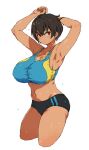  1girl arms_up highres kei_(m_k) m_k original short_hair solo stomach sweat tall tall_female tomboy 