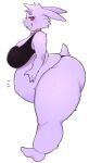  absurd_res anthro belly big_belly big_breasts big_butt bra breasts butt clothing female generation_1_pokemon gengar hands_on_belly hi_res looking_at_viewer nintendo panties plump_(character) pokemon pokemon_(species) pregnant purple_body red_eyes simple_background smile solo underchikichan underwear white_background 