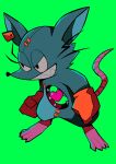  1boy black_eyes clenched_hand ear_tag full_body furry furry_male gloves green_background grey_background grin heart heart_(mad_rat_dead) highres mad_rat_(mad_rat_dead) mad_rat_dead male_focus menma_(enaic31) mouse no_humans orange_gloves sharp_teeth simple_background smile solo standing stitched_face stitches teeth whiskers 