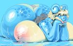  absurd_res anthro anus areola big_areola big_breasts big_butt blonde_hair breasts butt female generation_1_pokemon hair hi_res horn huge_breasts huge_butt huge_hips lapras lips lying nintendo nipples on_front pokemon pokemon_(species) puffy_anus shell solo splashyu thick_thighs water wet 