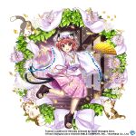  1girl alternate_costume animal_ear_fluff animal_ears black_footwear brown_eyes brown_hair cat cat_ears cat_girl cat_tail chen chen_(stretching_white_cat) copyright_name floral_print flower_request folding_fan full_body game_cg hand_fan holding holding_fan leaf leg_up long_sleeves looking_at_viewer multiple_tails nekomata pink_skirt ribbon-trimmed_sleeves ribbon_trim rotte_(1109) short_hair skirt tail third-party_source touhou touhou_lost_word two_tails wide_sleeves 