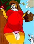  ambiguous_gender anthro apple arthropod basket belly big_breasts blue_eyes breasts brown_hair butterfly chest_tuft clothing cloud container danellz digital_media_(artwork) dress exclamation_point felid female feral food fruit fur group hair hi_res insect kathy_(danellz) lagomorph lepidopteran leporid lion mammal multicolored_body multicolored_fur navel open_mouth outie_navel pantherine panties plant pregnant pregnant_female question_mark rabbit red_clothing red_dress sky tree trio tuft two_tone_body two_tone_fur underwear white_body white_fur 