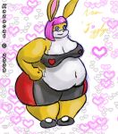  2006 anthro belly big_belly big_breasts big_butt bottomwear breasts butt clothed clothing colored_sketch digital_media_(artwork) female fur hair huge_belly huge_breasts huge_butt huge_thighs jiggly_(kazecat) kazecat lagomorph leporid mammal navel obese obese_anthro obese_female overweight overweight_anthro overweight_female pink_hair rabbit simple_background sketch thick_thighs topwear wide_hips yellow_body yellow_fur 