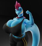  anthro big_breasts blue_body blue_eyes bra breasts camel_toe cleavage clothed clothing collar fallen_angel_(artist) female feraligatr generation_2_pokemon hi_res looking_at_viewer nintendo pokemon pokemon_(species) scalie simple_background solo sports_bra tail underwear yuki_(evov1) yukigatr_(evov1) 