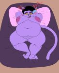  &lt;3 anthro bed bedroom_eyes belly big_breasts breasts catty_(undertale) felid feline female furniture hi_res hyenalattes mammal narrowed_eyes navel obese overweight presenting purple_body seductive shaved_pussy solo undertale_(series) yellow_sclera 