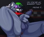  anthro anus balls bottomless butt canid canine canis chipchell clothed clothing crossgender dialogue ear_piercing five_nights_at_freddy&#039;s five_nights_at_freddy&#039;s:_security_breach fur genitals green_hair grey_body grey_fur grey_hair gynomorph hair holding_penis intersex lipstick makeup mammal multicolored_body partially_clothed penis perineum piercing purple_lipstick roxanne_wolf_(fnaf) scottgames solo steel_wool_studios text two_tone_body vein veiny_penis white_body white_fur wolf 