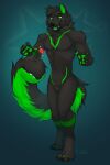  anthro black_body black_fur canid canine canis crotch_tuft digitigrade flower fur green_eyes hi_res inner_ear_fluff long_tail male mammal neck_tuft nude plant solo standing tail tail_mouth tuft unusual_anatomy unusual_tail wolf xenon_(xenonthewolf) zempy3 