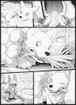 2023 ambiguous_gender anthro axe calie_(s2-freak) canid canine canis cheek_tuft clothed clothing cloud comic day detailed_background digital_drawing_(artwork) digital_media_(artwork) duo english_text facial_tuft female_(lore) fennec feral fox grass greyscale hatchet hi_res holding_object holding_tree holding_weapon hybrid inner_ear_fluff lagomorph macro male_(lore) mammal monochrome motion_lines mountain neck_tuft open_mouth outside plant question_mark s2-freak schwarzpelz size_difference sky speech_bubble text topless tree tuft watermark weapon wolf 