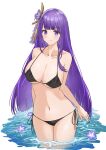  1girl absurdres aotsuba bikini black_bikini breasts genshin_impact highres large_breasts long_hair purple_eyes purple_hair raiden_shogun swimsuit 
