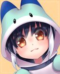  1girl absurdres african_penguin_(kemono_friends) black_hair blush closed_mouth gloves highres hikarikmy hood hoodie kemono_friends kemono_friends_v_project long_hair looking_at_viewer lucky_beast_(kemono_friends) multicolored_hair penguin_girl polka_dot polka_dot_background red_eyes simple_background smile solo two-tone_hair upper_body white_hair yellow_background 