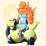  anthro clothing d682 dragon generation_4_pokemon hi_res looking_at_viewer lucario male mask nintendo orange_body orange_skin pokemon pokemon_(species) rubber rubber_clothing rubber_suit shiny_pokemon simple_background solo white_background 