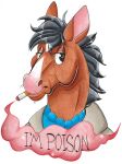  anthro black_hair bojack_horseman bojack_horseman_(character) brown_body brown_fur bust_portrait cigarette cigarette_in_mouth clothed clothing english_text equid equine fur hair hi_res horse labramazing looking_at_viewer male mammal netflix object_in_mouth portrait simple_background smoking solo text topwear white_background 