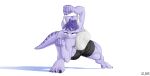 2023 3_horns anthro artist_name athletic athletic_anthro athletic_female baki_the_grappler bottomwear breasts ceratopsian claws clothing crouching curvy_figure digital_drawing_(artwork) digital_media_(artwork) dinosaur eyelashes feet female fighting_pose fingers frill_(anatomy) goodbye_volcano_high hair hi_res horn long_tail multi_horn muscular muscular_anthro muscular_female muscular_thighs ornithischian pose purple_body purple_eyes purple_hair purple_scales reptile scales scalie short_hair shorts simple_background snoot_game solo tail thick_thighs toe_claws toes triceratops trish_(gvh) uz_arg watermark white_background 