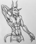  abs anubianoddity clothing demon humanoid male male/male muscular slim solo traditional_media_(artwork) underwear 