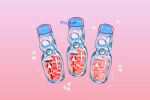  absurdres artist_name bottle drink gradient_background heart highres meyoco no_humans original pink_background pink_theme ramune 