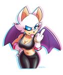  2022 anthro bat breasts cleavage clothed clothing female fur gesture hi_res light_body light_skin lobsteritus looking_at_viewer mammal membrane_(anatomy) membranous_wings middle_finger navel rouge_the_bat sega signature simple_background solo sonic_the_hedgehog_(series) tongue tongue_out white_body white_fur wings 