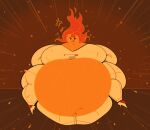  128:111 2022 adventure_time belly big_belly big_breasts blush breasts brown_background cartoon_network clothed clothing colored cross-popping_vein digital_drawing_(artwork) digital_media_(artwork) elemental_creature elemental_humanoid female fire fire_creature fire_humanoid flame_princess flaming_hair forehead_gem front_view hair hi_res huge_belly huge_breasts humanoid hyper looking_at_viewer midriff morbidly_obese morbidly_obese_female morbidly_obese_humanoid navel not_furry obese obese_female obese_humanoid orange_body orange_gem orange_hair overweight overweight_female overweight_humanoid pseudo_hair puntthepoodle simple_background sitting solo thick_thighs wide_hips 