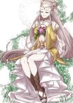  1girl breasts closed_eyes eir_(fire_emblem) eir_(life_ascendant)_(fire_emblem) facing_viewer fire_emblem fire_emblem_heroes gladiator_sandals high_ponytail highres long_hair medium_breasts official_alternate_costume pale_skin sandals sidelocks sitting solo white_hair yuki_cryp_a 