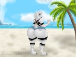  absurd_res anthro asriel_dreemurr asriel_dreemurr_(god_form) barely_contained beach big_butt bottomwear bovid butt caprine clothing detailed_background goat hi_res hotpants huge_butt lalonchera22 looking_back male mammal minishorts mostly_nude presenting seaside shorts solo thick_thighs thong_straps undertale undertale_(series) wide_hips 