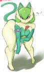  breasts butt cat_costume cleavage clothed clothing costume dialogue female gardevoir generation_3_pokemon gikowinko green_body hi_res humanoid nintendo not_furry pokemon pokemon_(species) question_mark red_eyes shadow simple_background solo white_background 