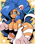  2023 4:5 animal_humanoid blue_eyes blue_hair breasts capcom darkstalkers felicia_(darkstalkers) felid felid_humanoid feline feline_humanoid female hair hi_res humanoid inner_ear_fluff legendofnerd long_hair looking_at_viewer mammal mammal_humanoid signature smile solo tan_body tan_skin tuft 