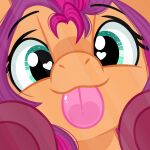  breaking_the_fourth_wall digital_media_(artwork) earth_pony emberslament equid equine eyebrows eyelashes female green_eyes hair hasbro hi_res hooves horse licking looking_at_viewer mammal mlp_g5 multicolored_hair my_little_pony orange_body pink_hair pink_tongue pony purple_hair smile solo sunny_starscout_(mlp) tongue tongue_out two_tone_hair 