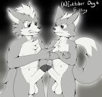  anthro black_and_white canid canine canis crossed_arms duo erection fox fox_mccloud foxkai frottage genitals gesture hi_res inktober inktober_2023 kinktober male male/male mammal monochrome nintendo nude nude_anthro nude_male penis pointing sex star_fox wolf wolf_o&#039;donnell 