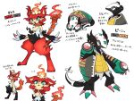  alternate_species anthro anthrofied armadillo black_body black_fur black_hair claws duo elemental_manipulation eyelashes felid female fire fire_manipulation flaming_tail fur giacomo_(pokemon) green_eyes hair happy hi_res japanese_text male mammal mela_(pokemon) nintendo orochitai061 pokemon red_hair shell simple_background smile species_transformation tail team_star text transformation translation_request white_background xenarthran yellow_body yellow_fur 