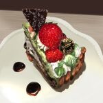  food food_focus fruit icing no_humans original plate shadow still_life strawberry tart_(food) tsukimi_tsumugu 