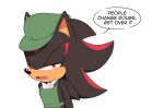  1boy english_text furry furry_male green_headwear half-closed_eyes hat highres male_focus open_mouth shadow_the_hedgehog simple_background solo sonic_(series) speech_bubble the_murder_of_sonic_the_hedgehog toonsite white_background 