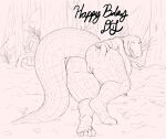  absurd_res alligator alligatorid anthro big_butt butt crocodilian female genitals happy_birthday hi_res looking_at_viewer looking_back looking_back_at_viewer mcdoogiy nude olivia_(doctordj) open_mouth presenting presenting_hindquarters presenting_pussy pussy rear_view reptile scalie sketch smile solo tail thick_tail thick_thighs voluptuous_female 