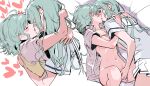  2girls aqua_hair bang_dream! bed_sheet blush bra breasts closed_eyes ear_blush fingering green_eyes hands_on_another&#039;s_shoulders heart highres hikawa_hina hikawa_sayo hug incest kiss long_hair looking_at_another medium_breasts medium_hair multiple_girls nipple_slip nipples nude open_bra open_clothes open_shirt sailor_collar school_uniform shirt siblings skirt twincest twins unbuttoned unbuttoned_shirt underwear vaginal vest white_sailor_collar white_shirt white_skirt yellow_bra yellow_vest yuri zihacheol 