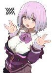  1girl :d absurdres breasts gazacy_(dai) gridman_universe highres looking_at_viewer medium_breasts purple_hair shinjou_akane shirt short_hair simple_background smile solo ssss.gridman white_background white_shirt 