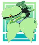  absurd_res anthro big_breasts big_butt black_sclera bone bottomwear breasts butt cacturne cleavage clothed clothing dewy-eyedboy female generation_3_pokemon green_body green_hair guitar hair hi_res huge_breasts huge_butt huge_thighs hyper hyper_breasts hyper_butt hyper_thighs looking_at_viewer musical_instrument nintendo plucked_string_instrument pokemon pokemon_(species) shirt shorts skull smile solo spiked_body standing string_instrument thick_thighs topwear unknown_character yellow_eyes 